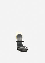 Load image into Gallery viewer, Flower heel leather sandals in black satin
