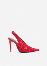 Load image into Gallery viewer, Slingback crochet heels in red
