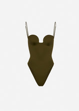 Load image into Gallery viewer, Retro bustier swimsuit in green
