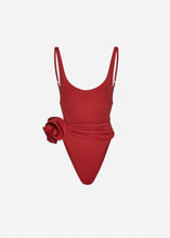 Load image into Gallery viewer, Flower scoop neck swimsuit in red
