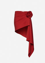 Load image into Gallery viewer, Asymmetrical draped swim skirt in red
