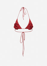 Load image into Gallery viewer, Floral strappy triangle bikini top in red
