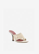 Load image into Gallery viewer, Flare heel thong sandals in crochet cream
