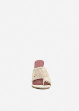 Load image into Gallery viewer, Flare heel thong sandals in crochet cream
