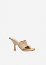 Load image into Gallery viewer, Flare heel thong sandals in nude leather
