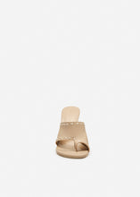Load image into Gallery viewer, Flare heel thong sandals in nude leather
