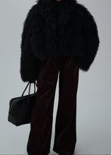 Load image into Gallery viewer, Short shag shearling coat in black
