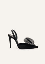 Load image into Gallery viewer, Crystal flower slingback heels in black
