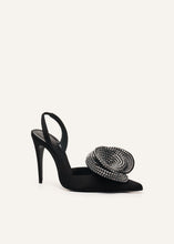 Load image into Gallery viewer, Crystal flower slingback heels in black
