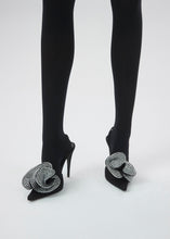 Load image into Gallery viewer, Crystal flower slingback heels in black
