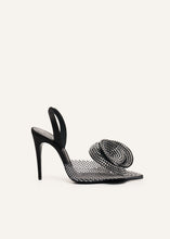 Load image into Gallery viewer, Crystal flower slingback heels in black crystals
