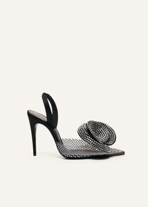 Crystal flower slingback heels in black crystals