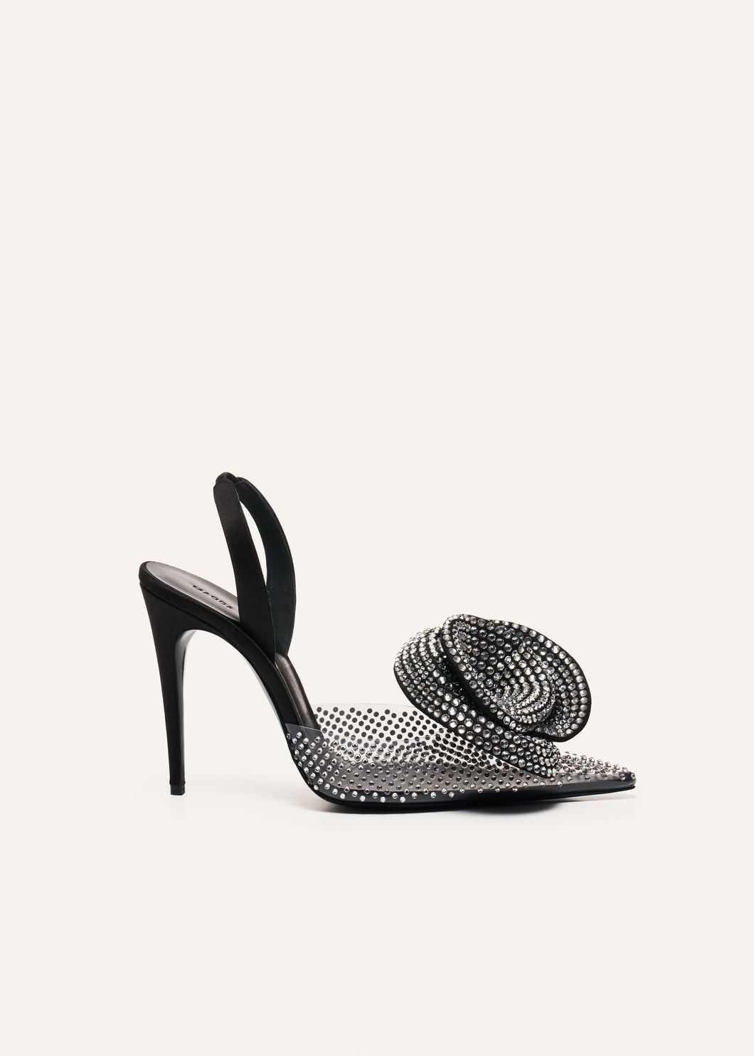 Crystal flower slingback heels in black crystals