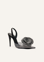 Load image into Gallery viewer, Crystal flower slingback heels in black crystals
