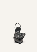 Load image into Gallery viewer, Crystal flower slingback heels in black crystals
