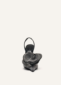 Crystal flower slingback heels in black crystals