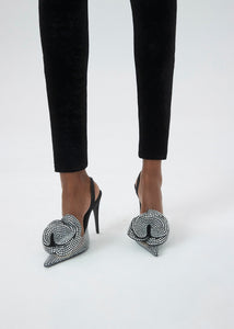Crystal flower slingback heels in black crystals