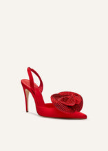 Load image into Gallery viewer, Crystal flower slingback heels in red
