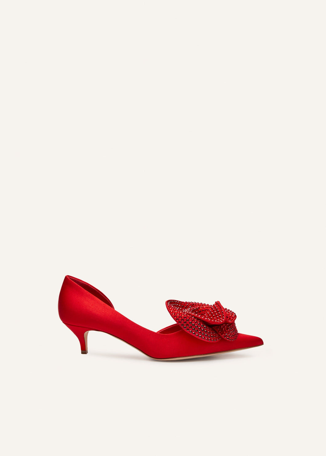 Crystal flower kitten heels in red
