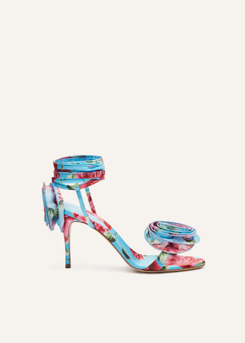 AW23 FLOWER SHOES SATIN BLUE PRINT 9