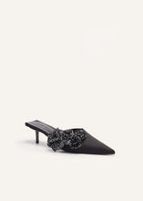 Load image into Gallery viewer, AW23 LOW MULES SATIN BLACK PATCH CRYSTALS
