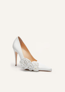 AW23 PUMPS SATIN CREAM PATCH CRYSTALS