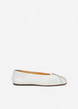 Load image into Gallery viewer, Crystal-embellished satin flats in white
