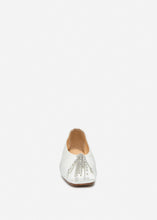 Load image into Gallery viewer, Crystal-embellished satin flats in white
