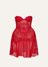 Load image into Gallery viewer, Crochet bustier mini dress in red
