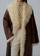 Load image into Gallery viewer, Shearling wrap coat in brown
