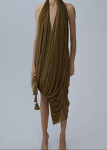 Load image into Gallery viewer, Swathed halter midi dress in beige
