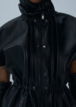 Load image into Gallery viewer, Elasticized leather peplum jacket in black
