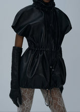 Load image into Gallery viewer, Elasticized leather peplum jacket in black
