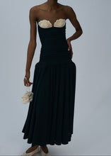 Load image into Gallery viewer, Lace-detail drop-waist maxi dress in black
