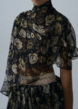 Load image into Gallery viewer, Sheer midi skirt in black print
