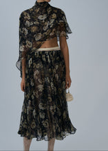 Load image into Gallery viewer, Sheer midi skirt in black print
