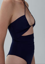 Load image into Gallery viewer, Crisscross halter swimsuit in navy
