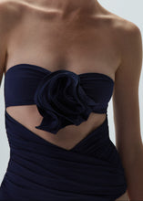 Load image into Gallery viewer, Flower appliqué strapless cutout swimsuit in navy
