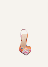 Load image into Gallery viewer, Pointed toe slingback heels in orange floral fabric
