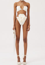 Load image into Gallery viewer, Crisscross bandeau swim top in cream
