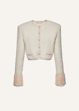 Load image into Gallery viewer, Chenille crochet fringe blazer in cream
