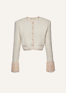 Chenille crochet fringe blazer in cream