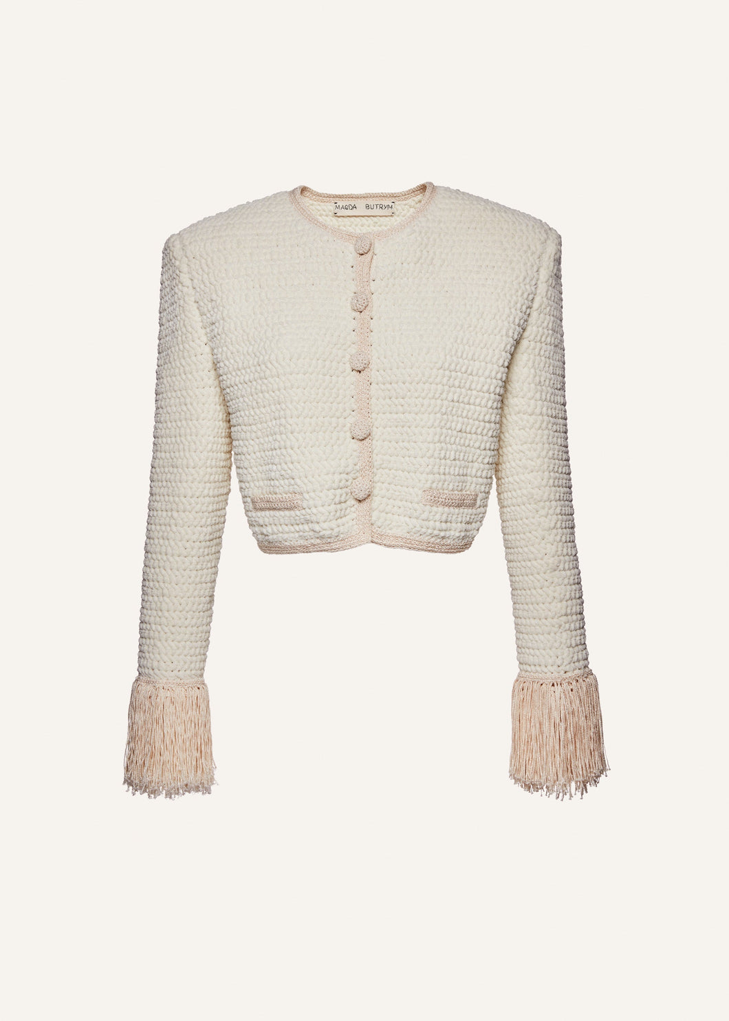 Chenille crochet fringe blazer in cream