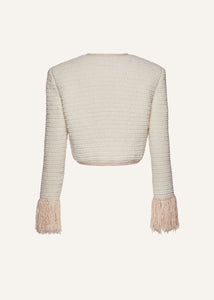 Chenille crochet fringe blazer in cream