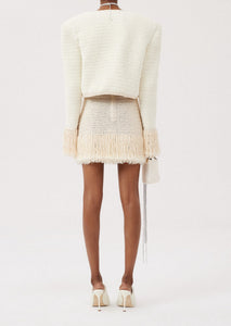 Chenille crochet fringe blazer in cream
