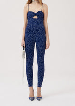 Load image into Gallery viewer, Skinny bustier jumpsuit in navy dots
