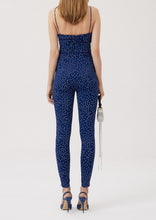 Load image into Gallery viewer, Skinny bustier jumpsuit in navy dots
