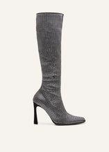Load image into Gallery viewer, Knee high boots in black diamante crystals

