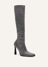 Load image into Gallery viewer, Knee high boots in black diamante crystals
