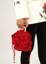 Load image into Gallery viewer, PF23 MAGDA BAG RED SATIN CROCHET PEARL

